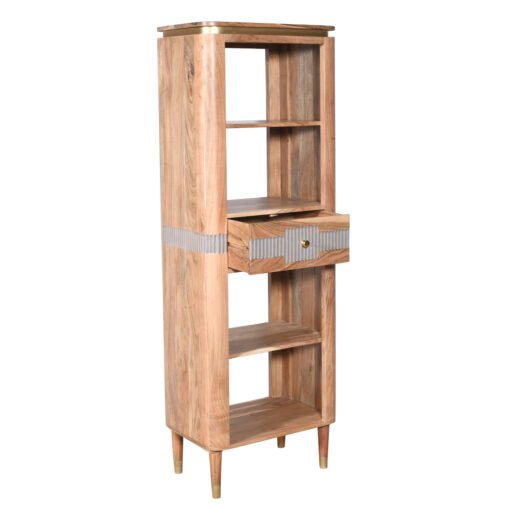 Wilton Acacia Wood Slim Bookcase with 1 Drawer - Image 3