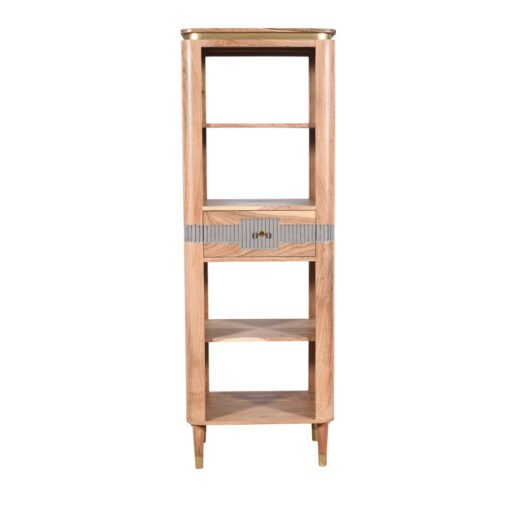 Wilton Acacia Wood Slim Bookcase with 1 Drawer - Image 2