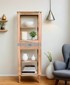 Wilton Acacia Wood Slim Bookcase with 1 Drawer