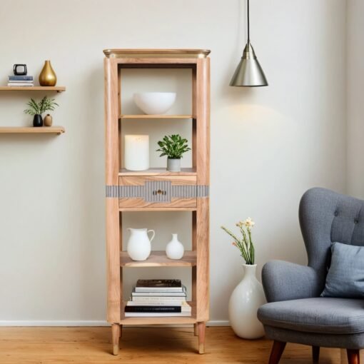 Wilton Acacia Wood Slim Bookcase with 1 Drawer