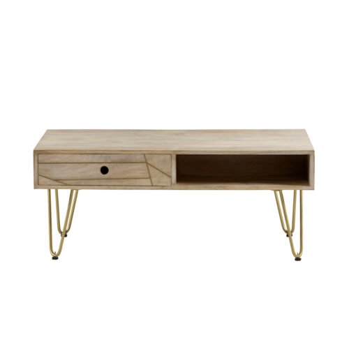 Light Gold Rectangular Coffee Table with Drawer - Image 4