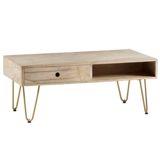 Light Gold Rectangular Coffee Table with Drawer - Image 3