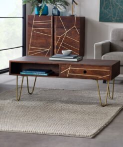 Dark Gold Rectangular Coffee Table with Drawer