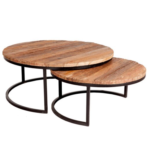 Round Railway Sleeper Set of 2 Coffee Tables - Image 3
