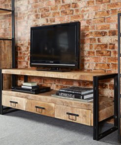 Soft Industrial Large Hardwood & Metal TV Unit