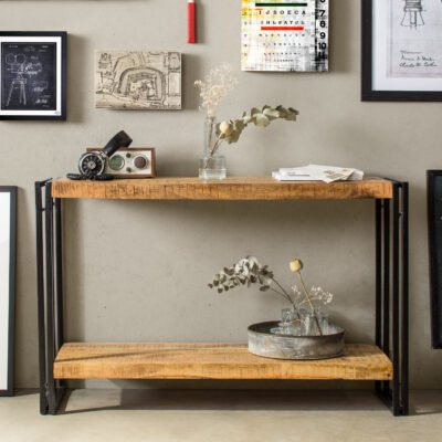 Soft Industrial Hardwood & Metal Console Table