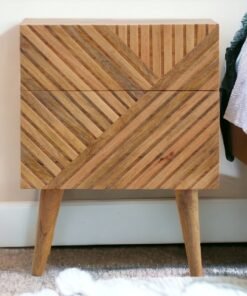 Line Hand Carved 2 Drawer Bedside Cabinet