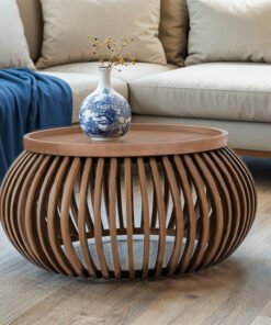 Indus Solid Wood Small Round Low Coffee Table
