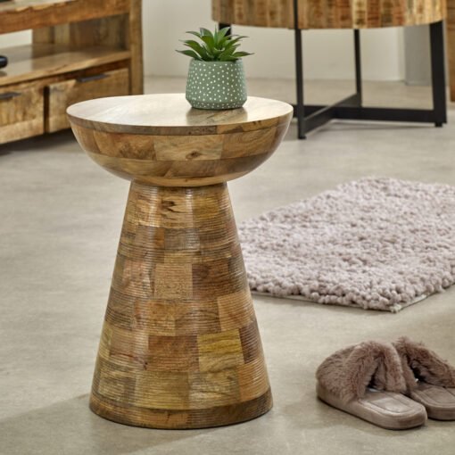 Solid Wood Round Small Side Table Mushroom Style - Image 2