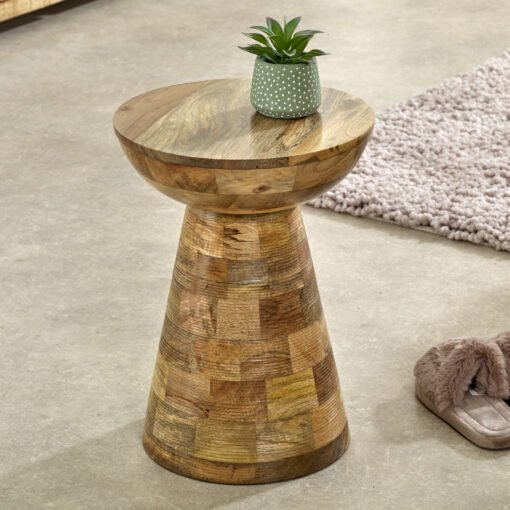 Solid Wood Round Small Side Table Mushroom Style - Image 3
