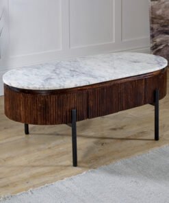 Opal Mango Wood Rectangular Fluted Coffee Table with Marble Top and Metal Legs
