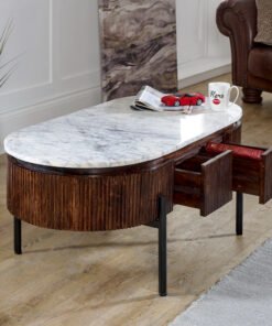 Alternative view of Opal Mango Wood Rectangular Fluted Coffee Table with Marble Top and Metal Legs