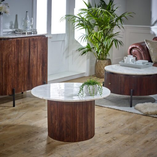 Opal Mango Wood Coffee Table with Marble Top - Image 2