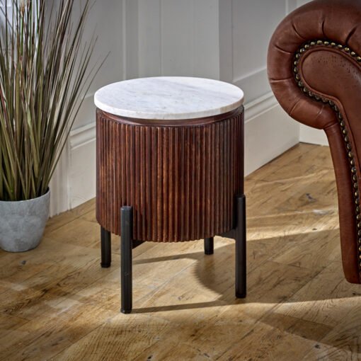 Opal Mango Wood Side Table with Marble Top and Metal Legs