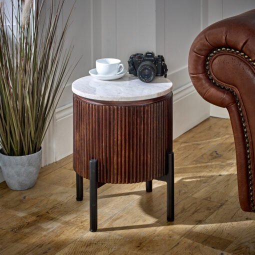 Opal Mango Wood Side Table with Marble Top and Metal Legs - Image 2