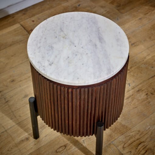 Opal Mango Wood Side Table with Marble Top and Metal Legs - Image 3