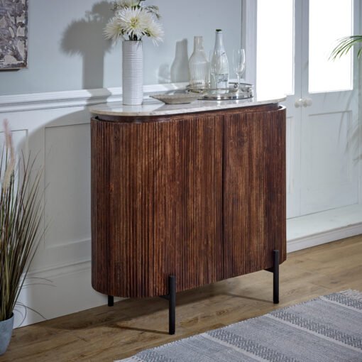 Opal Solid Wood Sideboard/Drinks Cabinet with Marble Top and Metal Legs - Image 7