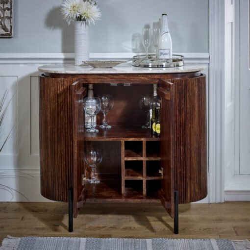 Opal Solid Wood Sideboard/Drinks Cabinet with Marble Top and Metal Legs - Image 2