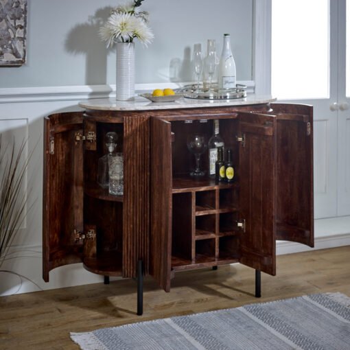 Opal Solid Wood Sideboard/Drinks Cabinet with Marble Top and Metal Legs - Image 3