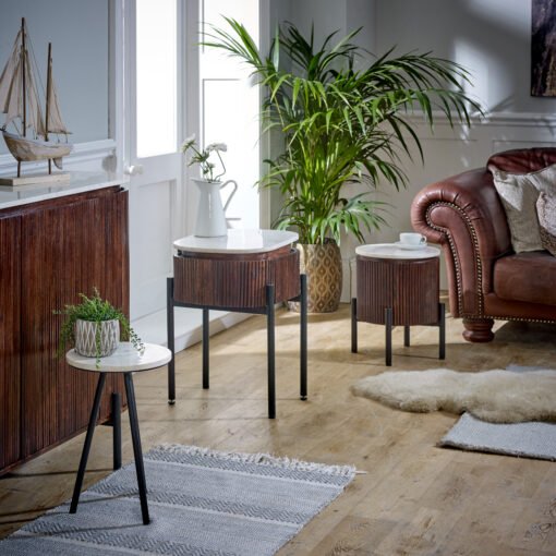 Opal Solid Wood Sideboard/Drinks Cabinet with Marble Top and Metal Legs - Image 4