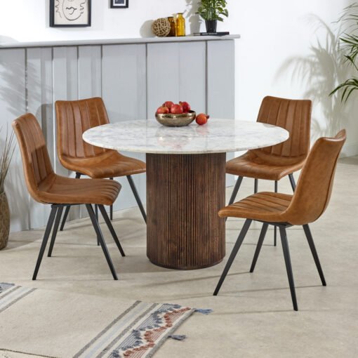 Opal Mango Wood Round Dining Table with Marble Top