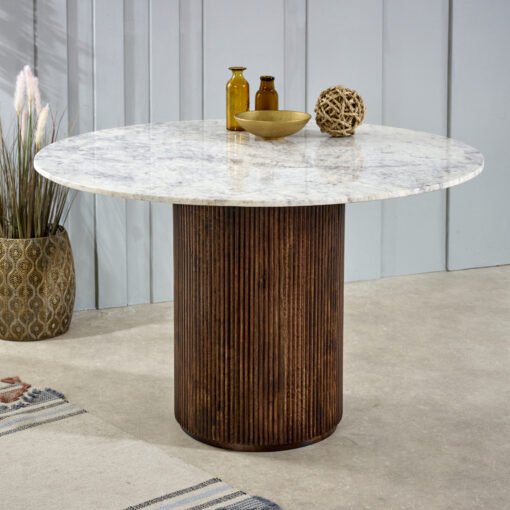 Opal Mango Wood Round Dining Table with Marble Top - Image 2