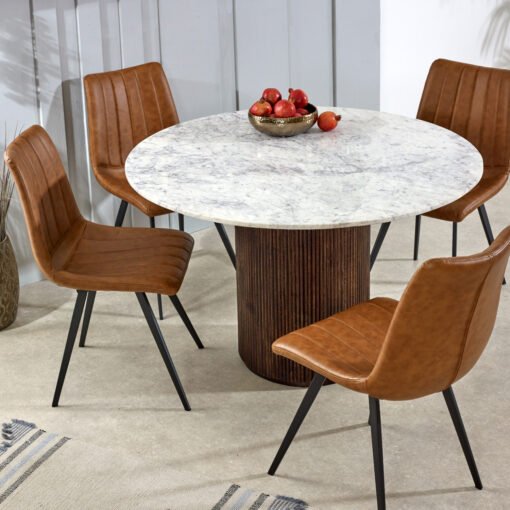 Opal Mango Wood Round Dining Table with Marble Top - Image 3