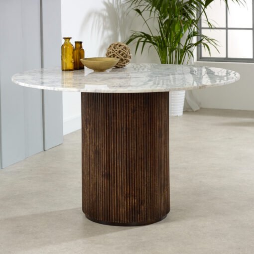Opal Mango Wood Round Dining Table with Marble Top - Image 4