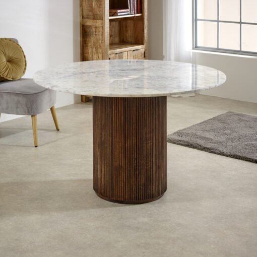 Opal Mango Wood Round Dining Table with Marble Top - Image 8