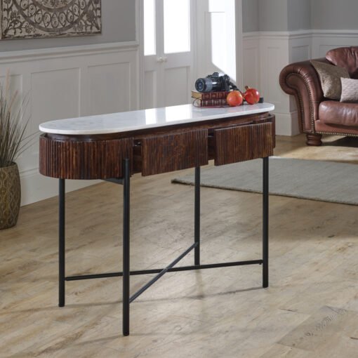 Opal Mango Wood Console Table with Marble Top and Metal Legs - Image 2