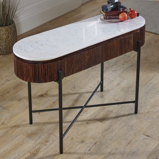 Opal Mango Wood Console Table with Marble Top and Metal Legs - Image 3