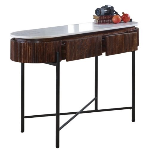 Opal Mango Wood Console Table with Marble Top and Metal Legs - Image 4