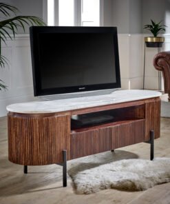 Opal Mango Wood TV Cabinet with Marble Top and Metal Legs