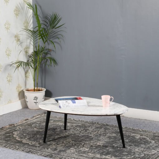 Opal Coffee Table with White Marble Top and Metal Legs