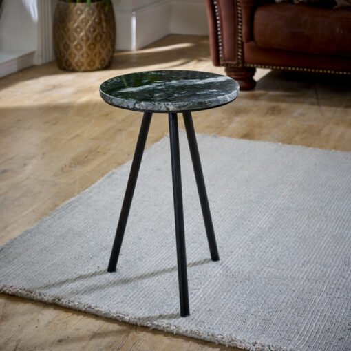 Opal Side Table with Black Marble Top and Metal Legs