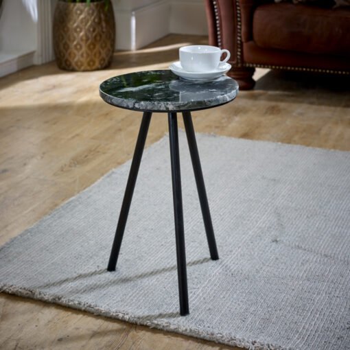 Opal Side Table with Black Marble Top and Metal Legs - Image 2