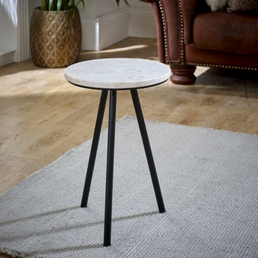 Opal Side Table with White Marble Top and Metal Legs