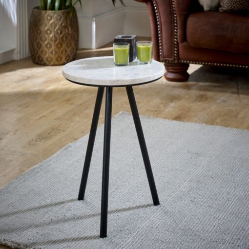 Opal Side Table with White Marble Top and Metal Legs - Image 2