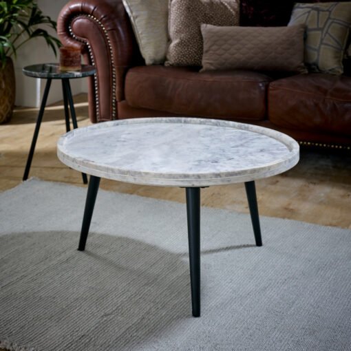 Opal Coffee Table with Marble Top and Metal Legs