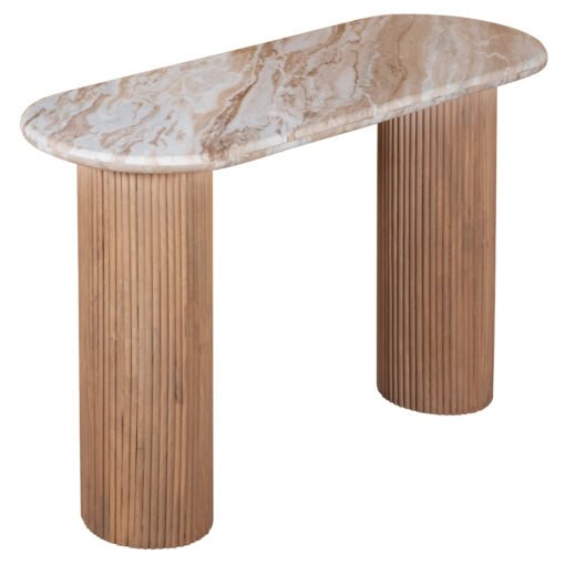 Ashford Natural Marble & Wood Pedestal Console Table - Image 3