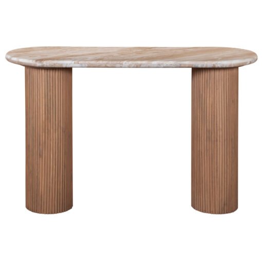 Ashford Natural Marble & Wood Pedestal Console Table - Image 2