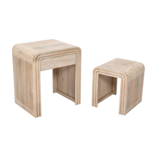 Hudson Carved Mango Wood Nest of 2 Tables with Drawer - Image 4