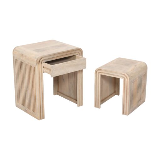 Hudson Carved Mango Wood Nest of 2 Tables with Drawer - Image 5