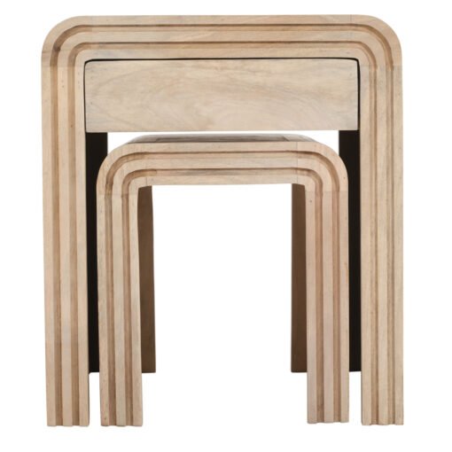 Hudson Carved Mango Wood Nest of 2 Tables with Drawer - Image 2