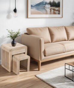 Hudson Carved Mango Wood Nest of 2 Tables with Drawer