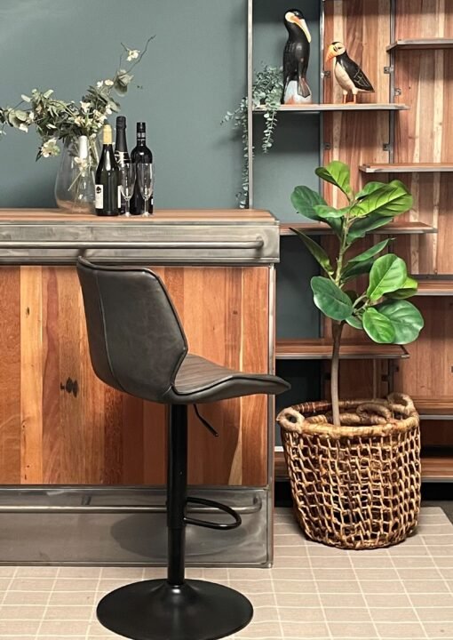 Manhattan Gas Lift Bar Stool in Grey Vegan Leather (Set of 2)