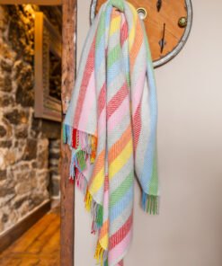 Stripe Rainbow Grey Pure New Wool Throw (150cm x 183cm)