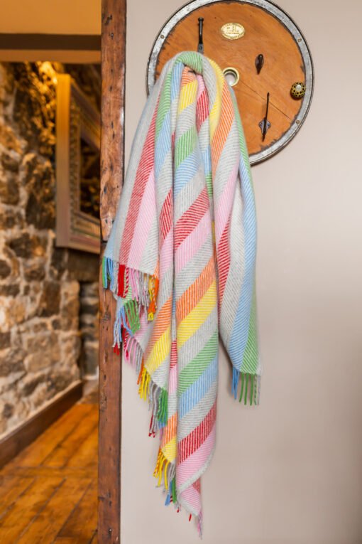 Stripe Rainbow Grey Pure New Wool Throw (150cm x 183cm)