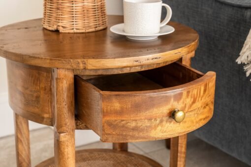 Lincoln Wood & Rattan Round Side Table - Image 2