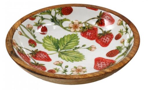 Strawberry Pattern Wood & Enamel Bowl (25cm)
